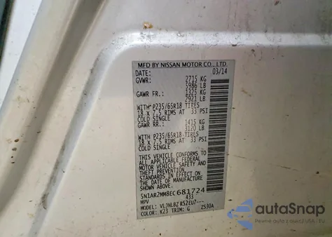 2014 Nissan Pathfinder S из США, поврежденный, VIN 5N1AR2MM8EC681724